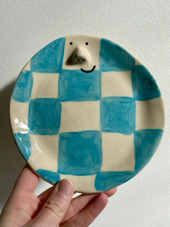 blue checkerboard side plate front 2