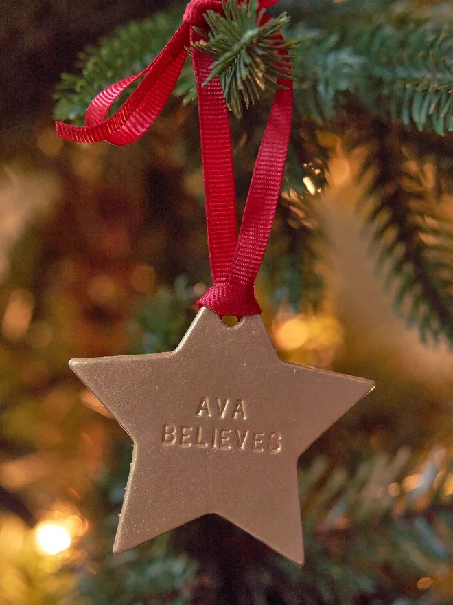 Personalised star leather Christmas tree decoration