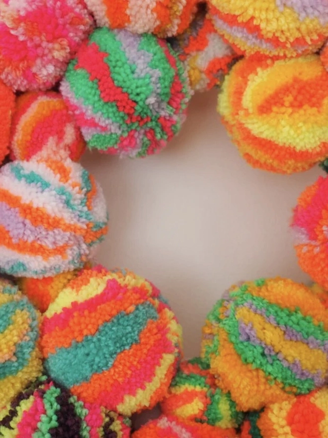 Handmade Rainbow Pom Pom Wreath