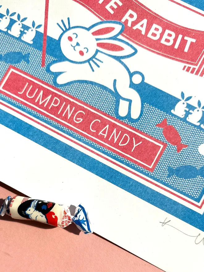 'White Rabbit' Jumping Candy Risograph Print