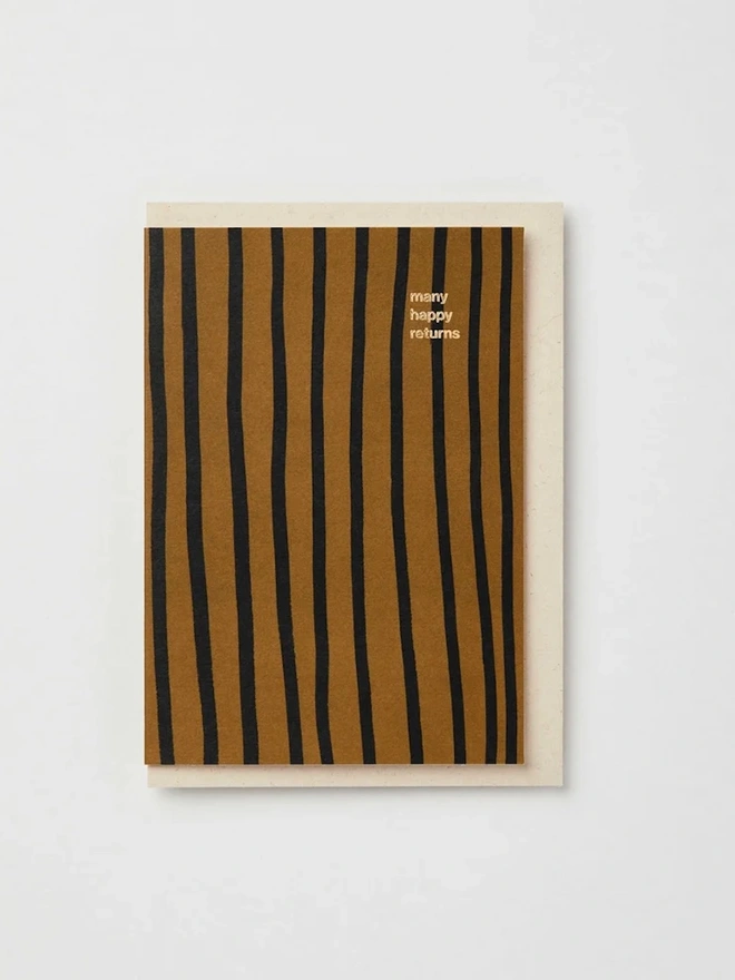 Rust And Black Stripe 'Happy Birthday' Card With Gold Foil