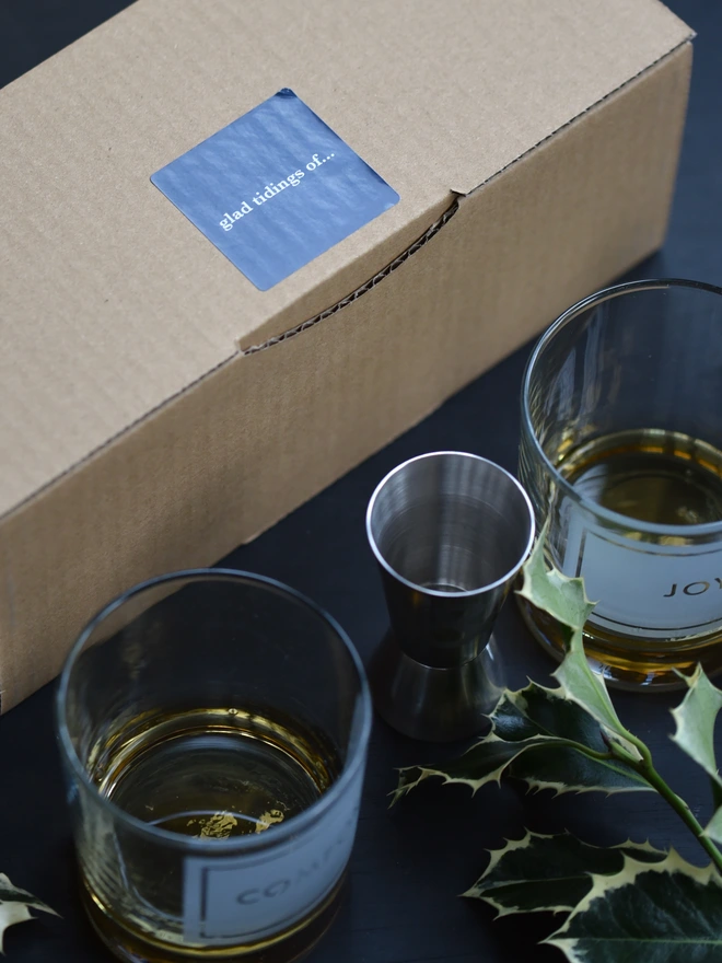 comfort joy whisky glad tidings box glasses