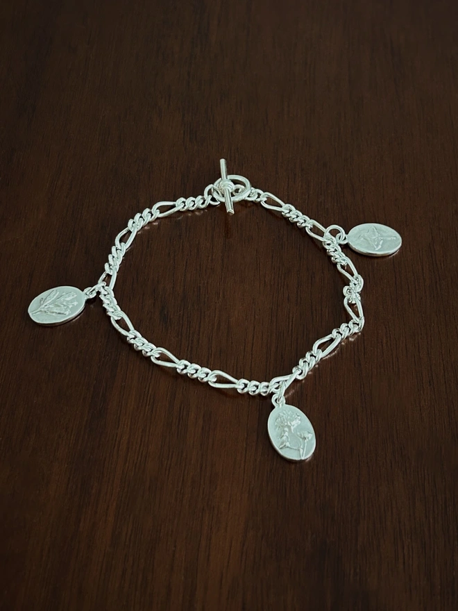 Sterling Silver charm bracelet ~ flower and fable