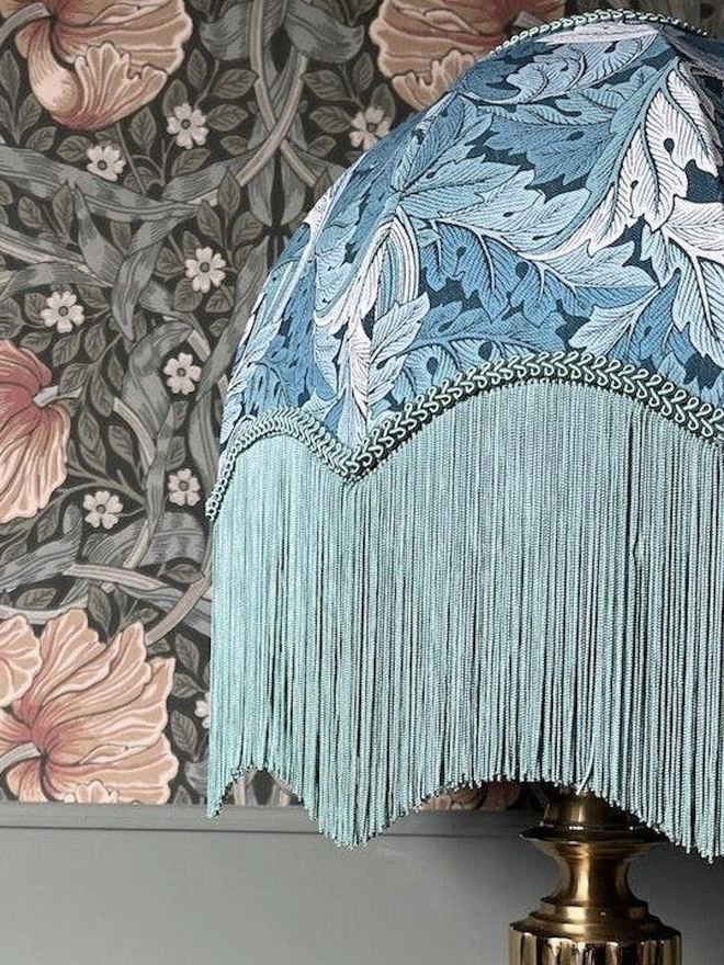 William Morris Acanthus Fringed Lampshade Teal