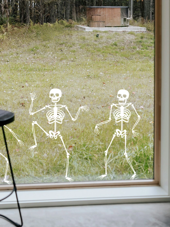 dancing skeleton mirror stickers in white