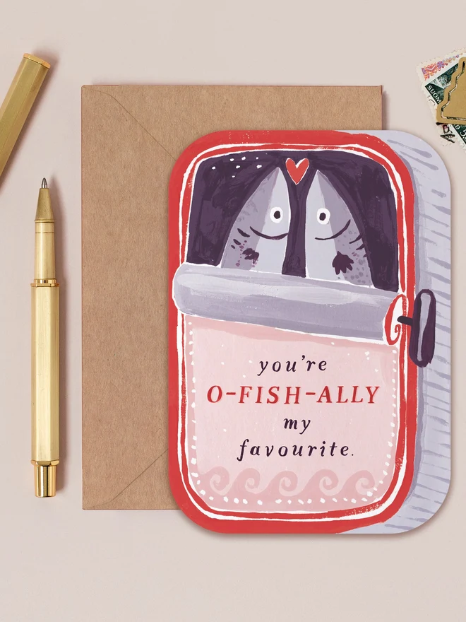 Sardines You're My Favourite Card by Sister Paper Co with a kraft envelope
