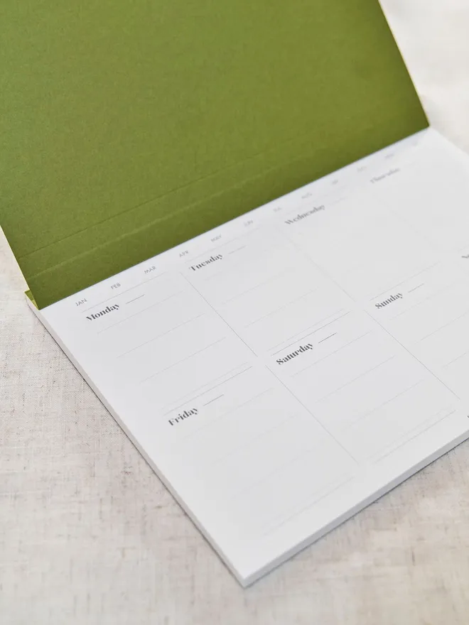 A4 Weekly Desk Planner - Moss Green Open