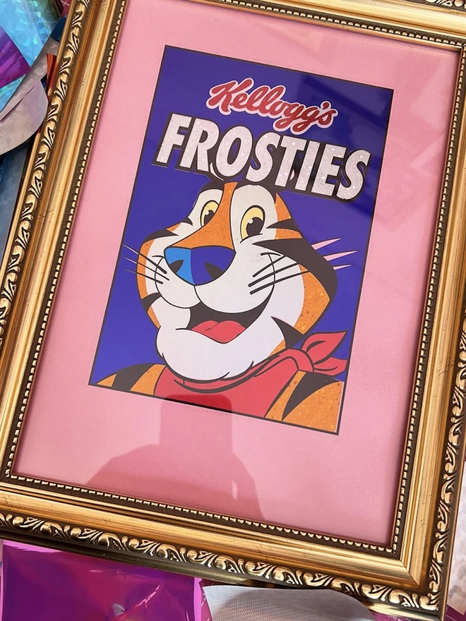 'Frosties' Tony The Tiger Screenprint, a frosties tony the tiger screenprint sitting in a golden frame. 
