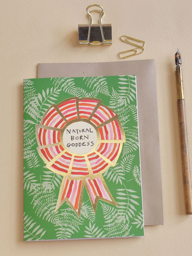 ' Natural Born Goddess Rosette ' Greetings Card