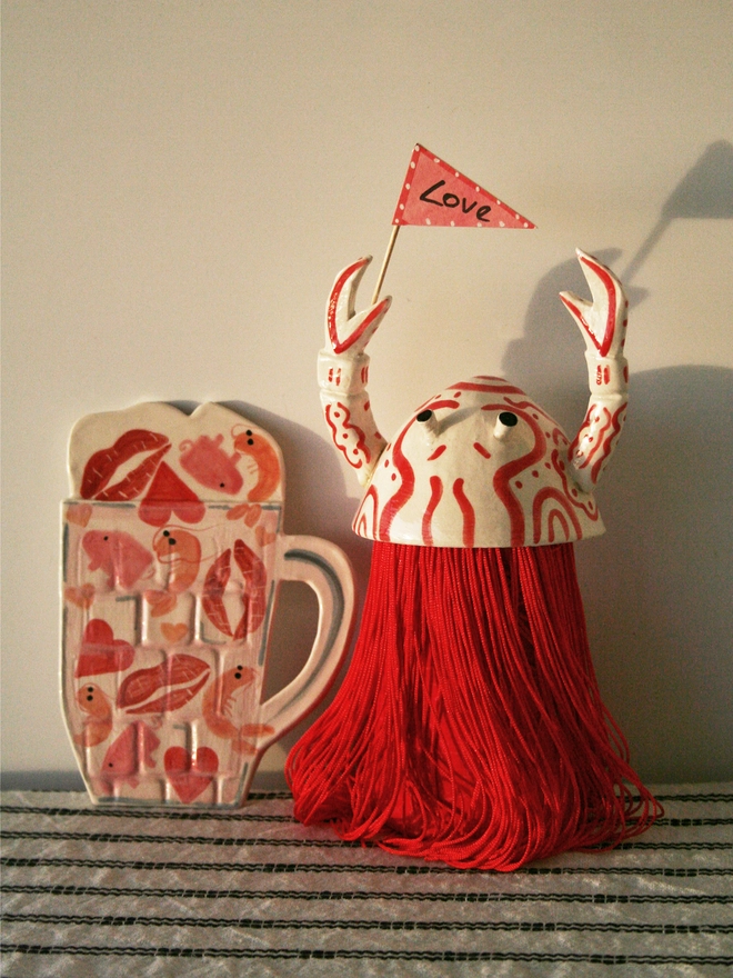 ceramic red lobster crab wall hanging decoration love messages