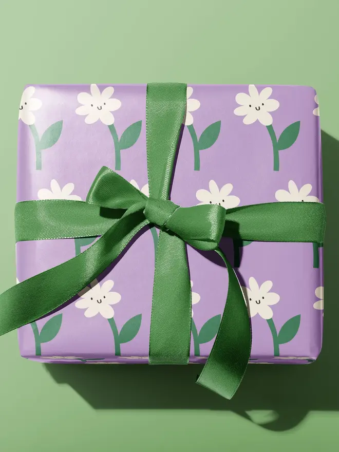 purple flower illustrated wrapping paper