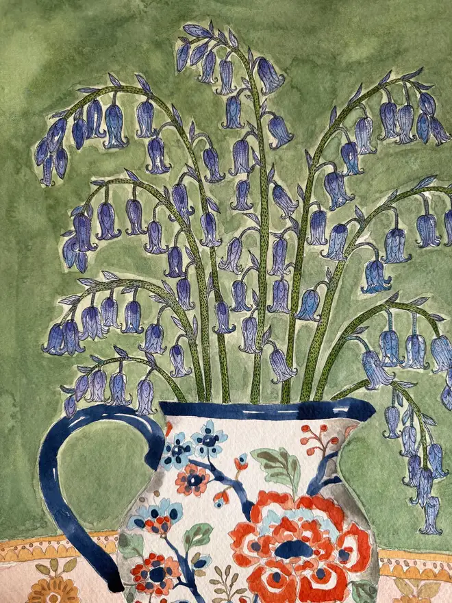 'English Bluebells In Vase' Original A3 Watercolour Painting