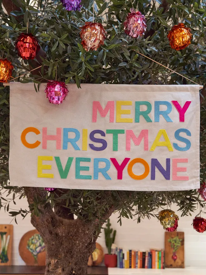 Merry Christmas everyone colourful felt banner