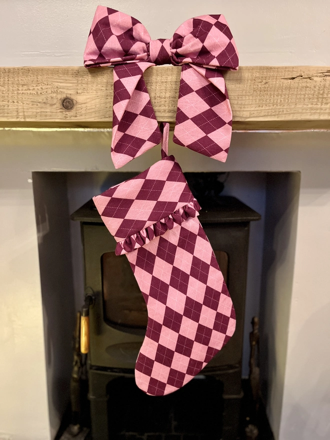 Pink and Burgundy Argyle with Ruffle
