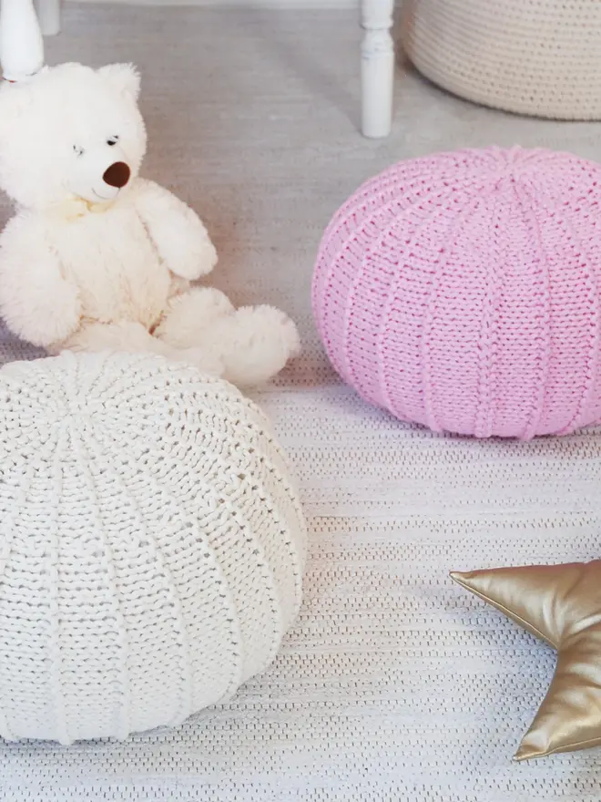 Zuri House. Powder pink children’s pouffe.
