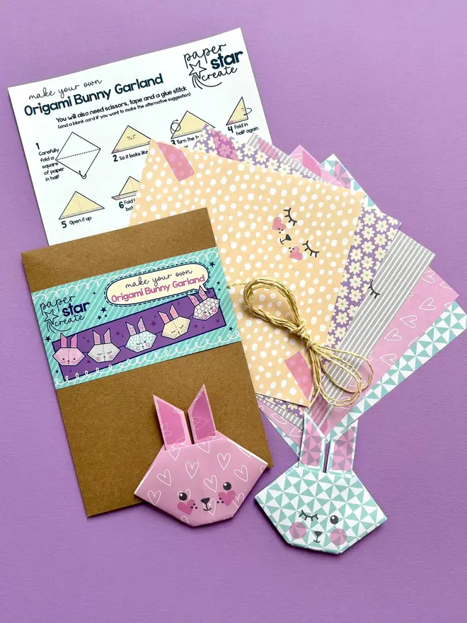 Origami Bunny Garland Kit: Pastel Easter Craft