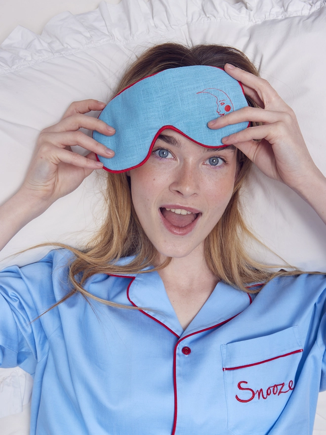 CATHERINE COLEBROOK BLUE LINEN MOON EYE MASK
