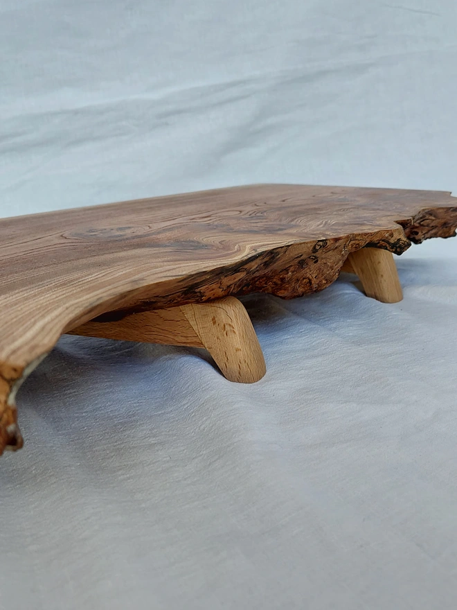 Live-Edge Elm Serving Board with Retro Birchwood Legs
