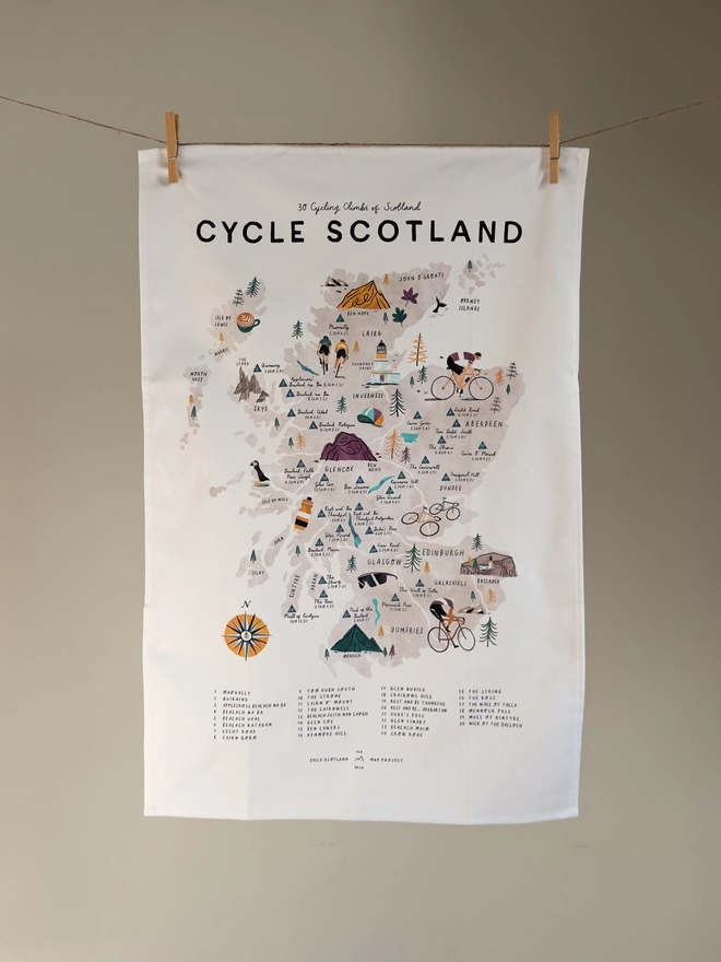 Cycle Scotland Map Tea Towel