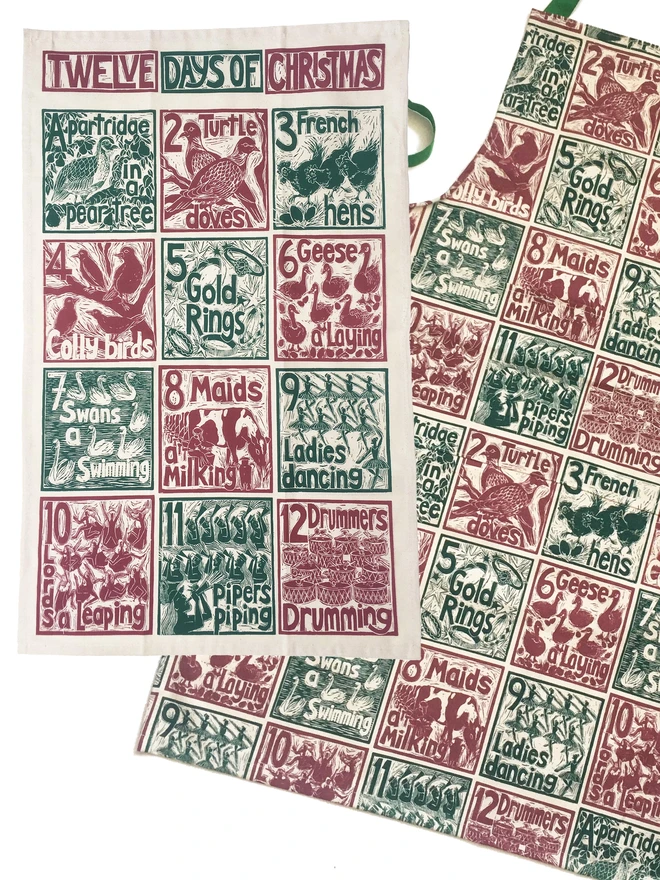 12-days-of-christmas-apron-green-tea-towel-kate-guy-prints
