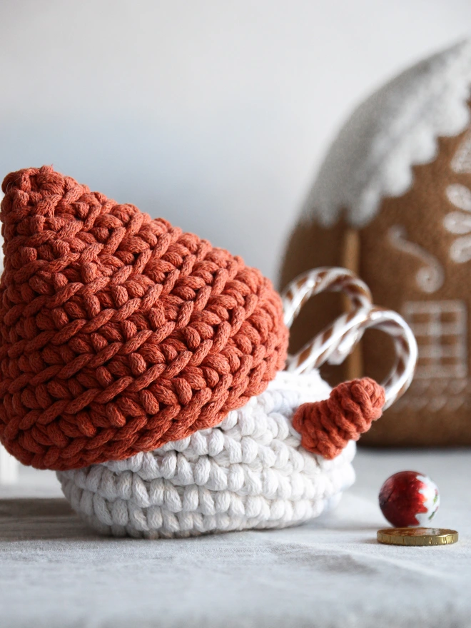 crochet snowman basket orange