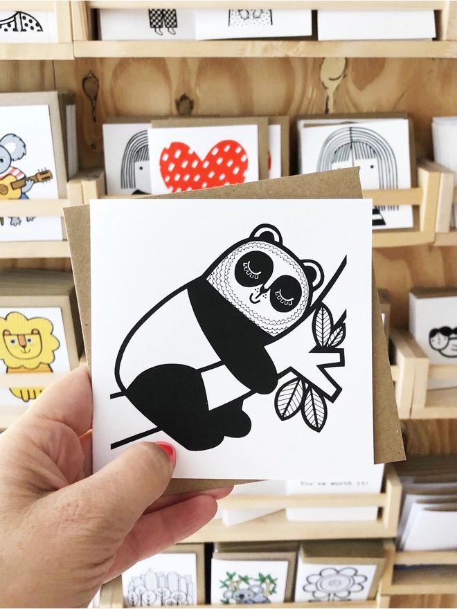 Screen Printed Sleeping Panda Card 