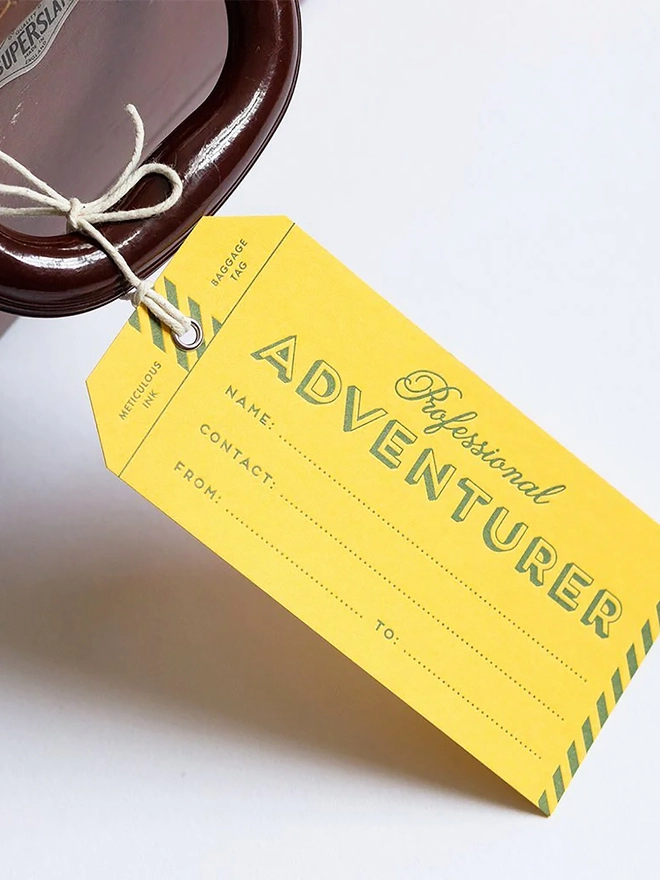 Letterpress luggage tag close up