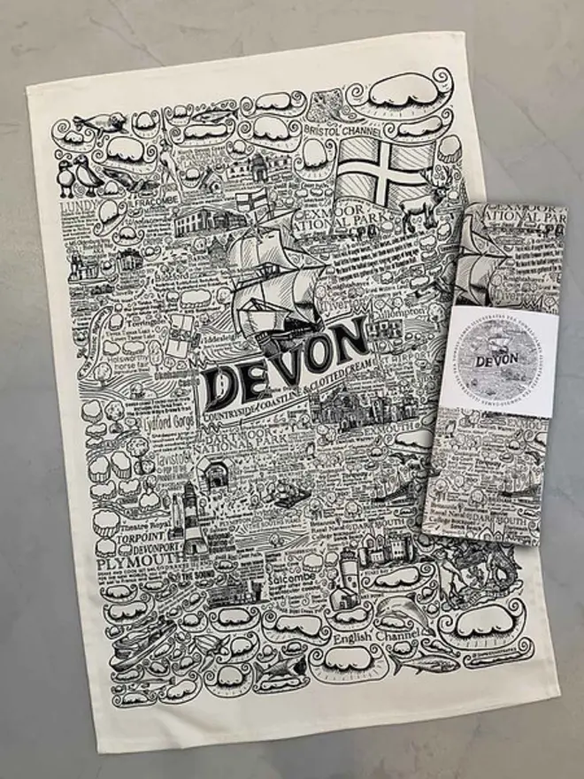 Devon Print Tea Towel  Flat and Wrapped