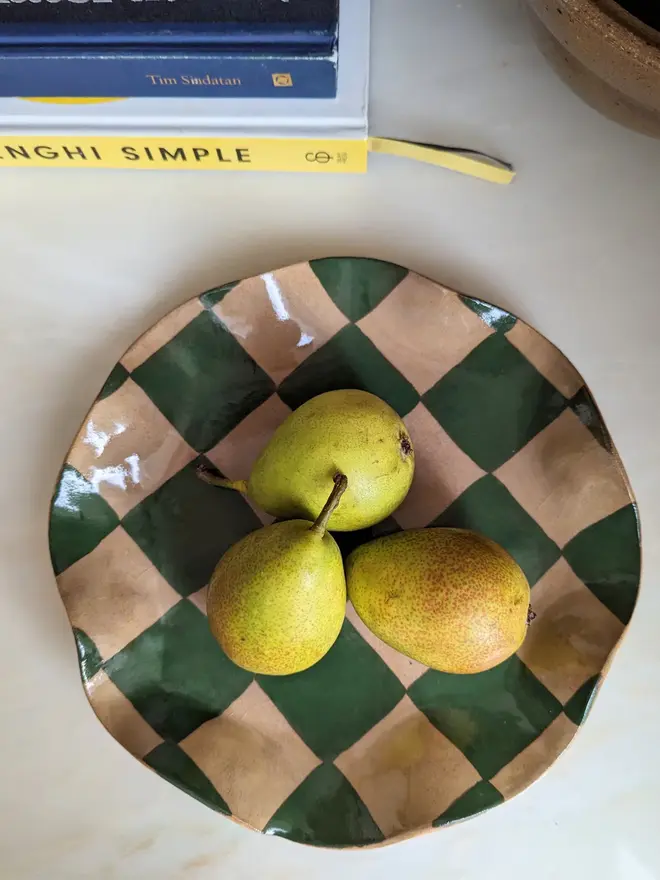 Green Check Wavy Serving Platter