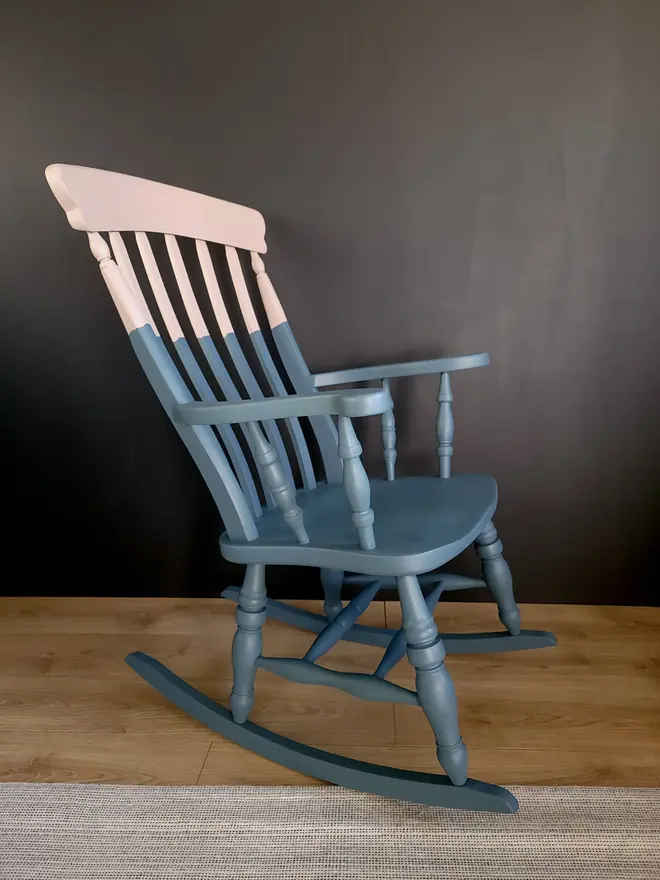 Blue and pink painted rocking chair by Orange Otter Design