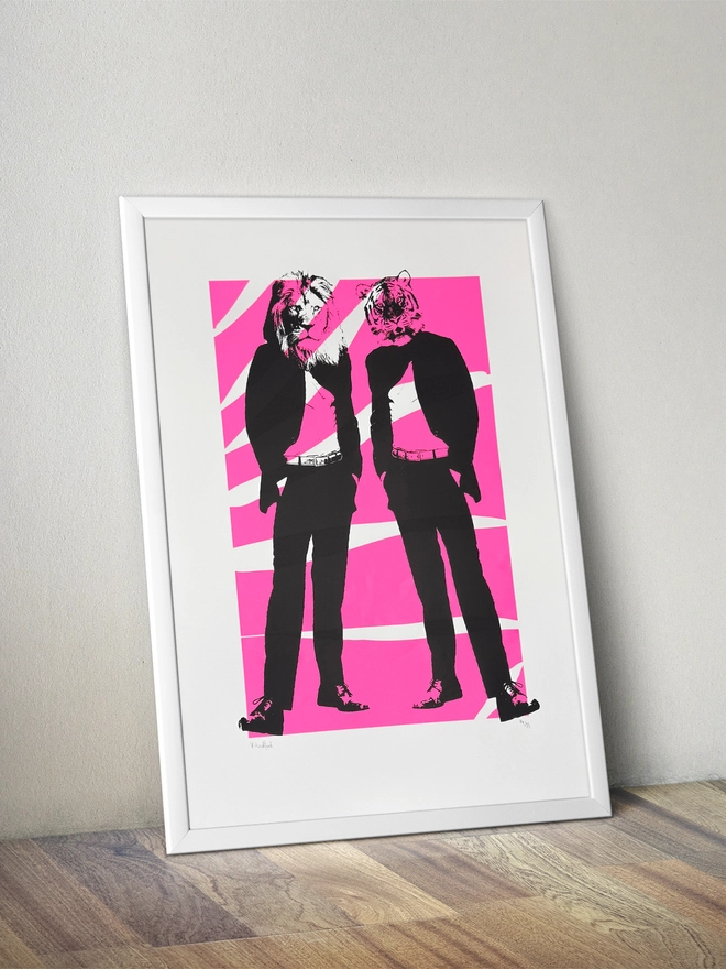 Disco Cats_Large Screen Printed Poster_Holly and Co_Close up bottom_mock up in a frame