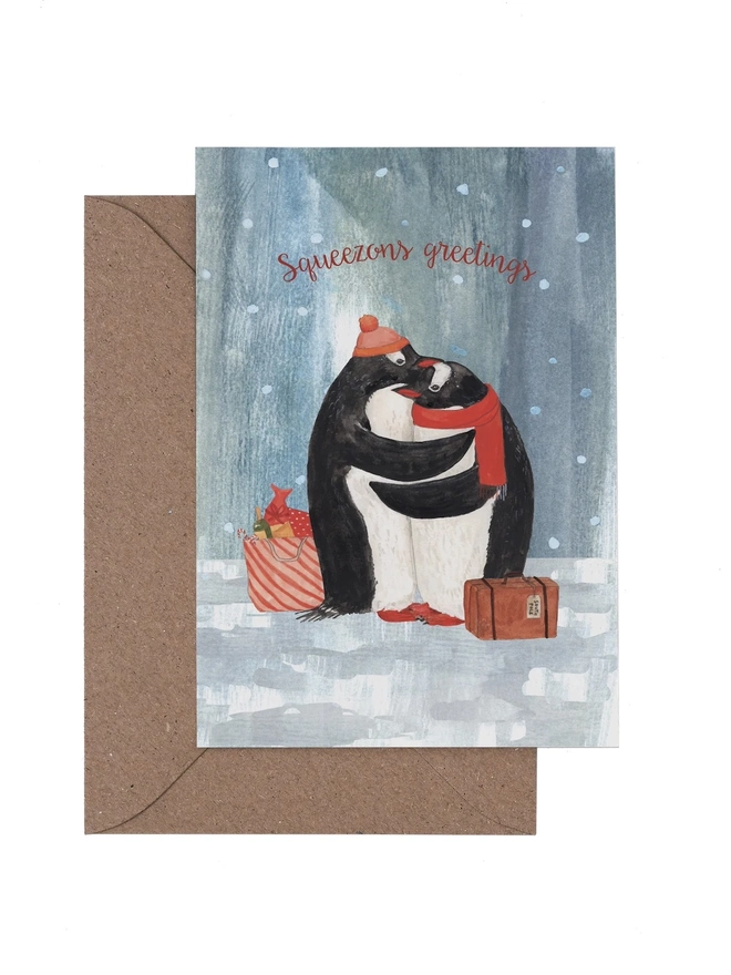 penguin hug christmas card