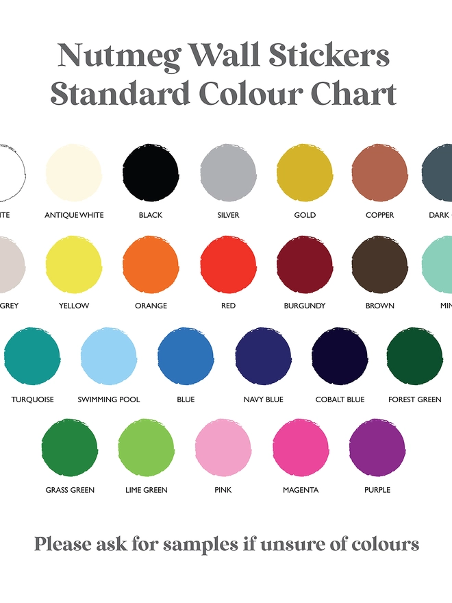 chart showing a range of 25 varous colours