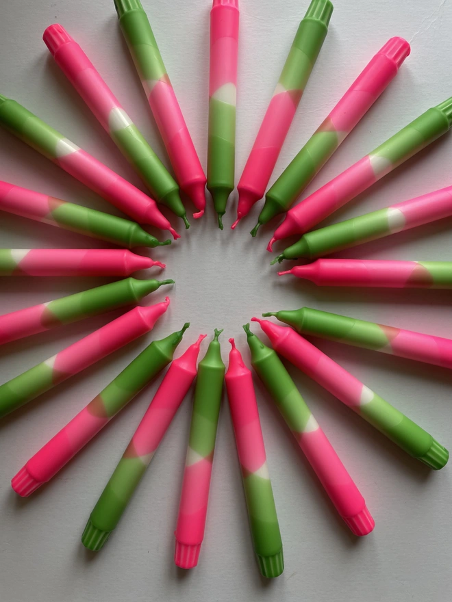 Neon Pink & Green Dip Dyed Dinner Candles (Set Of 2)