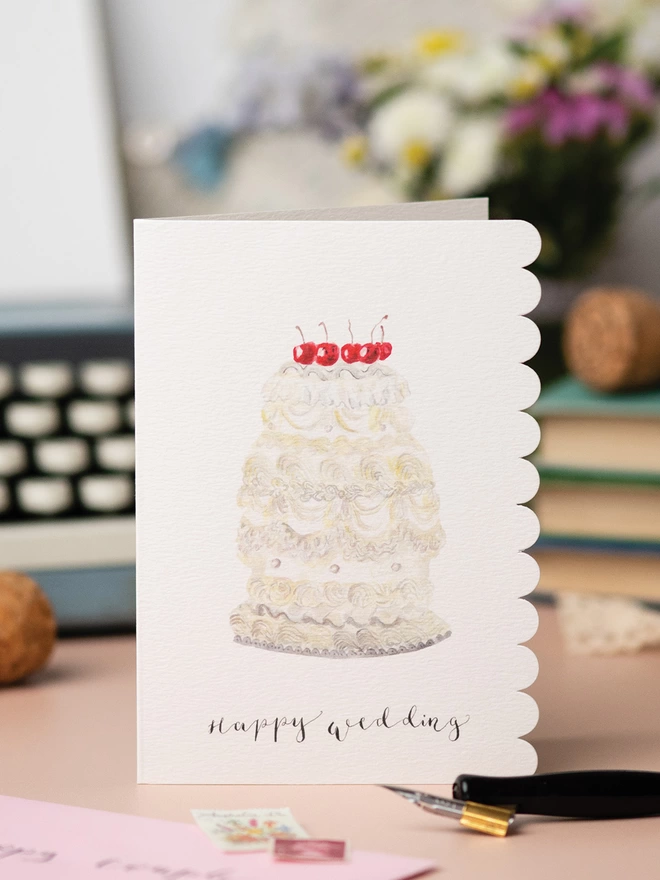 Wedding Cake Card with Scallop Edge 