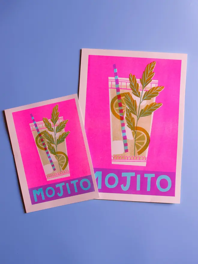 Mojito Cocktail Risograph Print