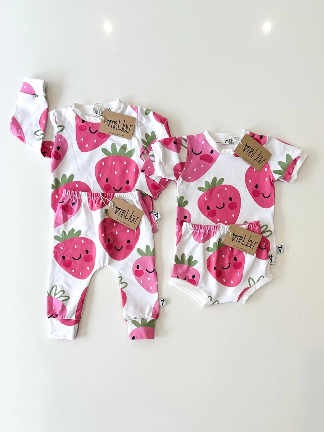 strawberry print kids baby clothes legging t-shirt