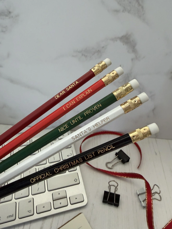 Santa's Christmas Hand-Stamped HB Pencil Set (Set of 5)