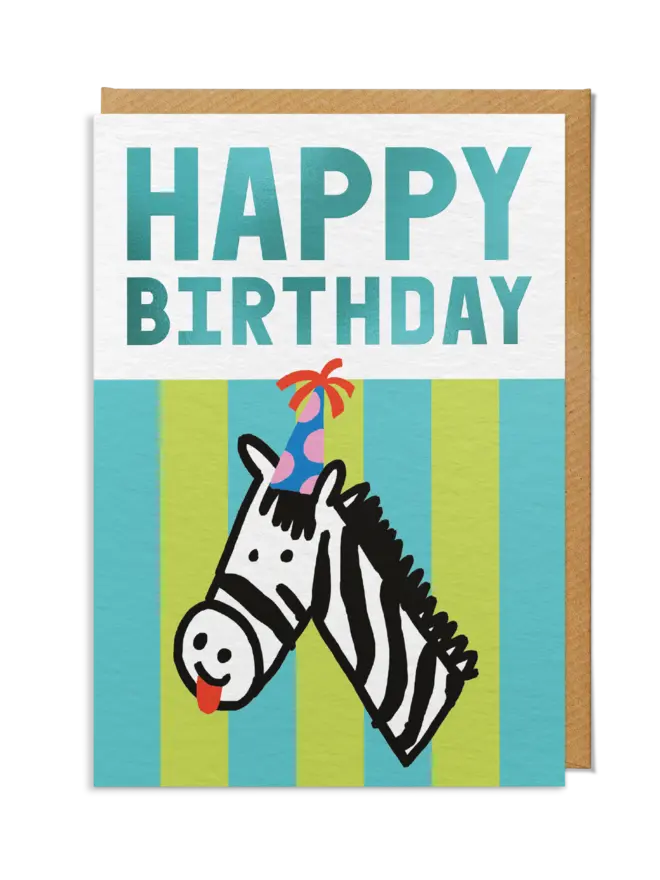 Happy Birthday Card — Zebra in Party Hat