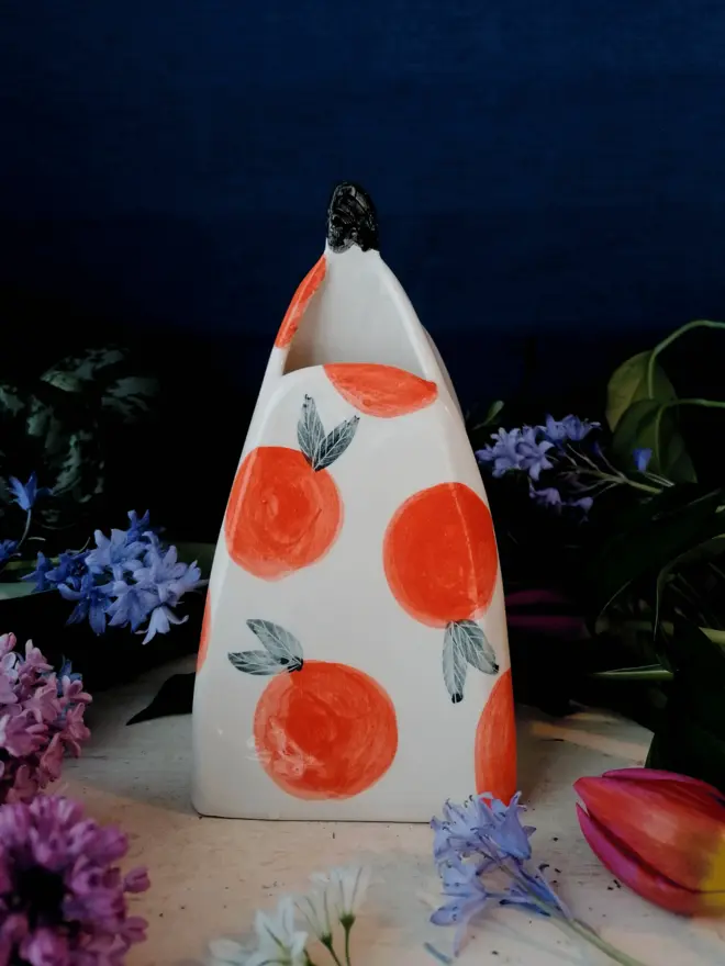 small Greta Oranges ceramic unique hand painted vase