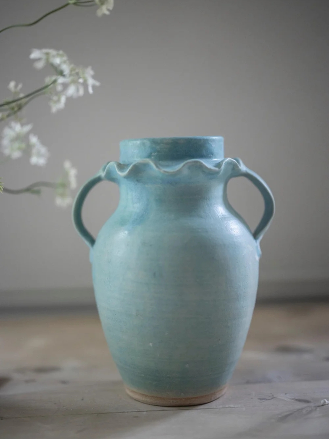 blue stoneware fluted vase
