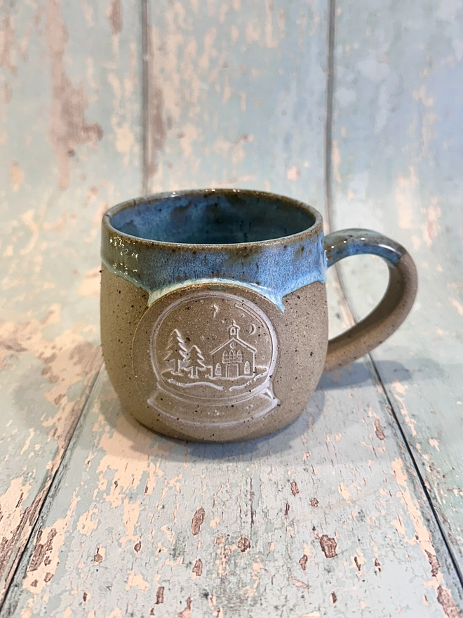 Blue Christmas Snow Globe Mug