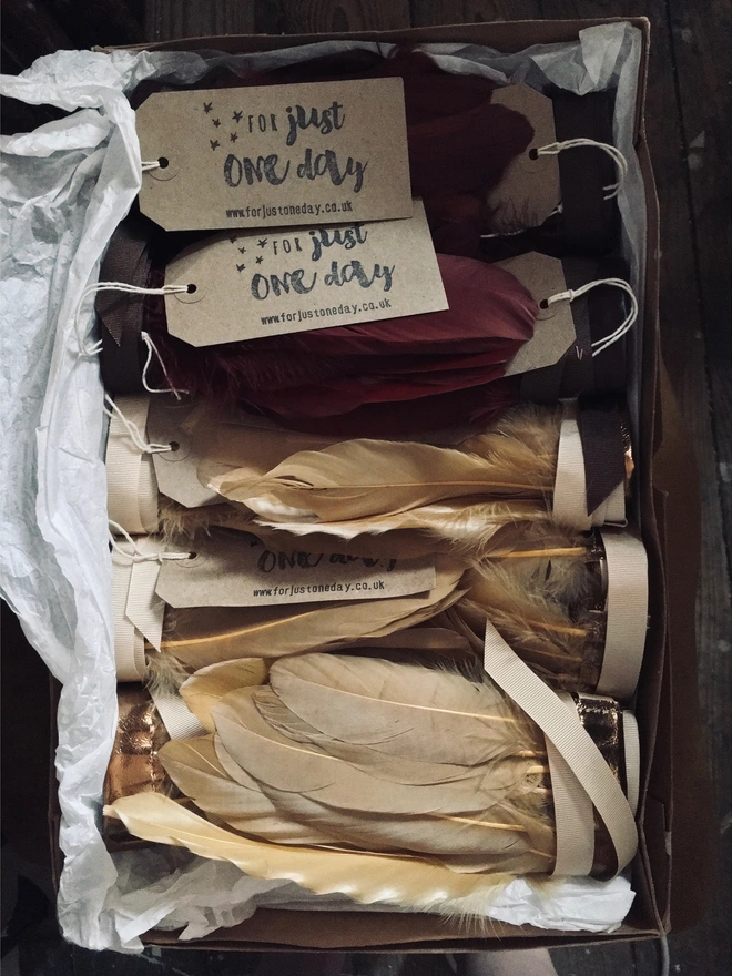 Brown and copper feather headdresses