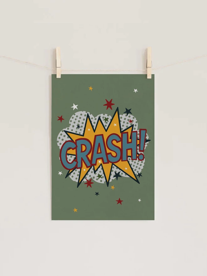 Ducks In A Row CRASH! Retro Comic Kids Nursery Wall Art Print