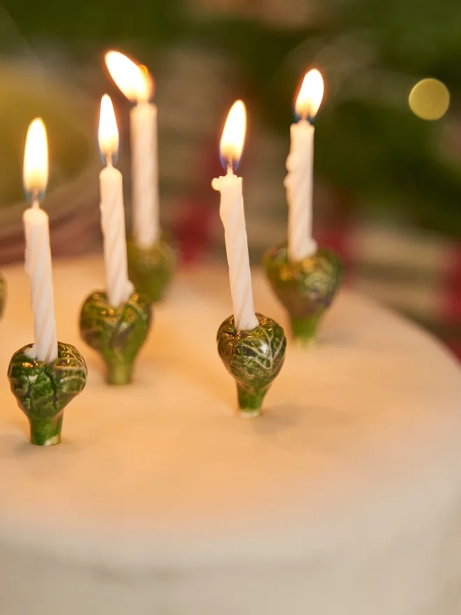 Ceramic brussel sprout shaped candle holders