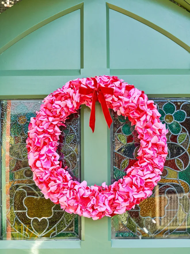 Pink crepe paper wreath