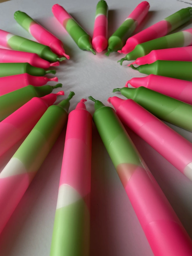 Neon Pink & Green Dip Dyed Dinner Candles (Set Of 2)