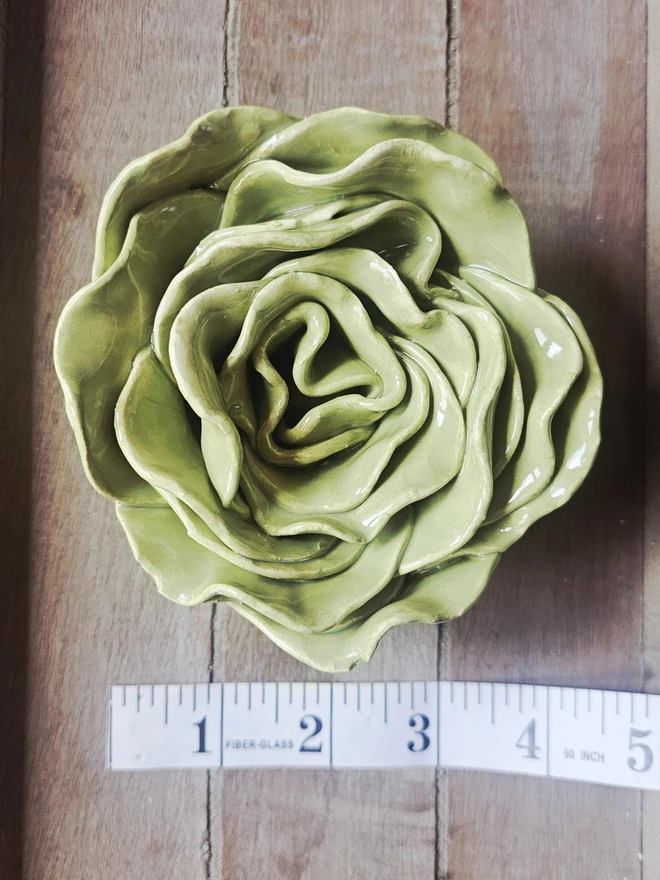 willow sage olive green pottery art ceramic flowers rose peony wall sculpture