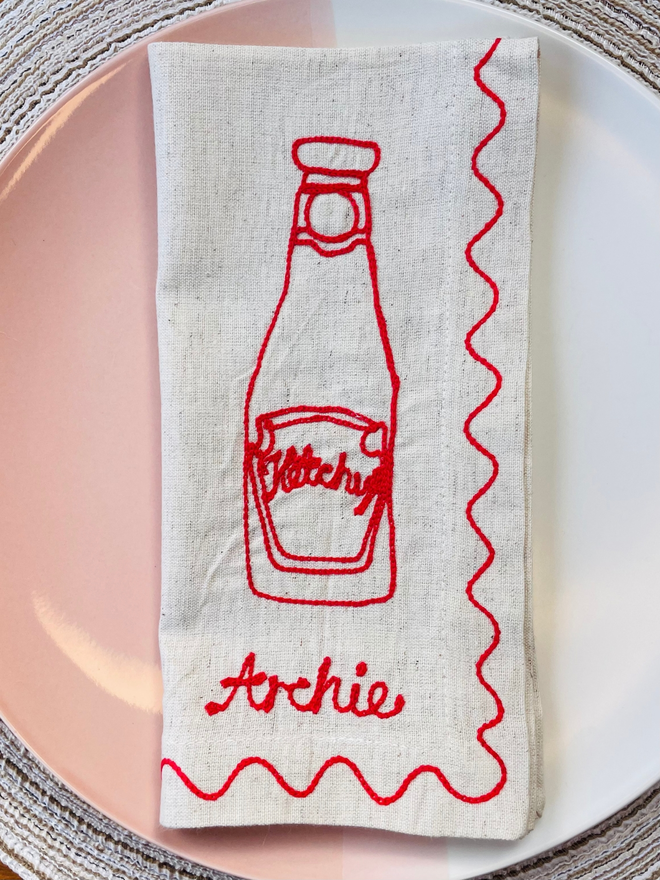 Archie Ketchup Embroidered Napkin