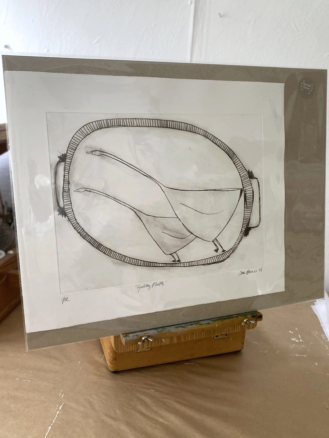 'Goosey Plate'. Large Kitchen Orientated Drypoint Print by Samantha Barnes